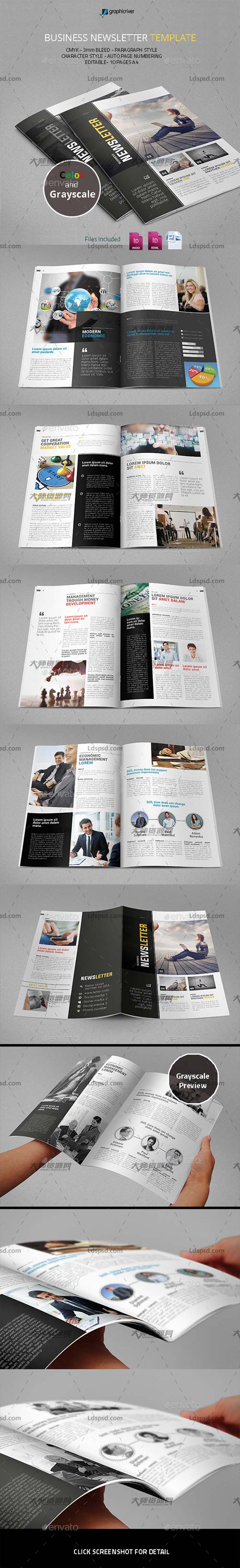 Business Newsletter Template,indesign模板－精美的商业时刊(通用型/10页)